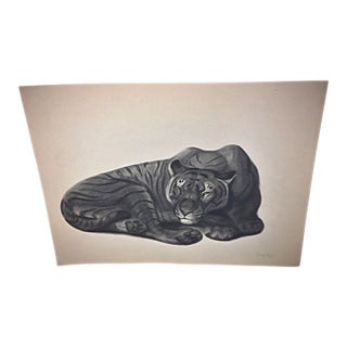 1930 Art Deco Engraving "Tiger" by George Lucien Guyot – Signed For Sale