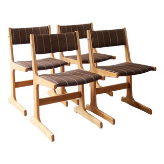 Dining Chairs in Beech and Striped Fabric from Farstrup Møbler, Denmark, 1970s, Set of 4 For Sale