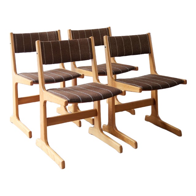 Dining Chairs in Beech and Striped Fabric from Farstrup Møbler, Denmark, 1970s, Set of 4 For Sale