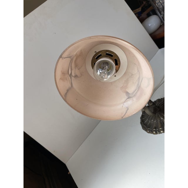 Metal Danish Functionalist Wall Sconce in Brass & Salmon Marble Glass, 1940s For Sale - Image 7 of 9