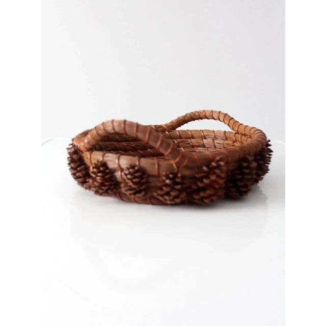 American Vintage Folk Art Pine Needle Basket For Sale - Image 3 of 11