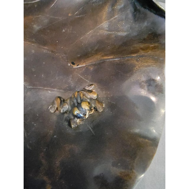 Japanese Mid 19th Century Japanese Bronze Lily Pad Bowl With Frog Motif For Sale - Image 3 of 6