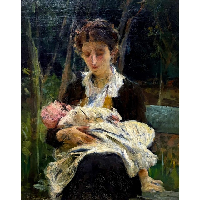 Francesco Galante, The Young Mother, Neapolitan School, Early 20th Century, Oil on Canvas For Sale - Image 11 of 11