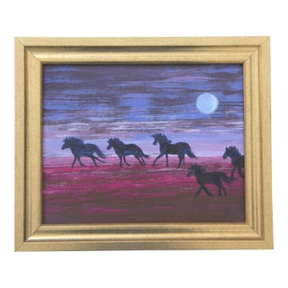 Landscape Western Abstract Minimalism Americana Blue Crimson Original Oil Painting by Cleo Plowden For Sale