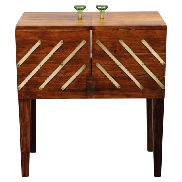 Mid-Century Danish Unfolding Sewing Box in Wood and Brass, 1960s For Sale - Image 16 of 16