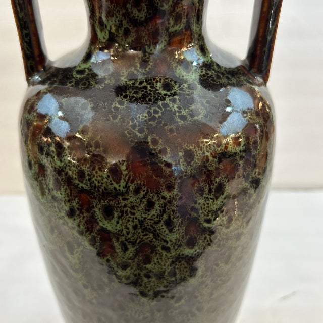 Boho Chic Mid Century Brown and Green Speckled Ceramic Urn/ Vase For Sale - Image 3 of 9