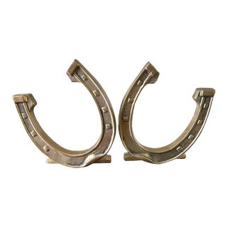 Vintage Pair of Brass Horseshoe Bookends For Sale