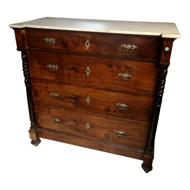 Italian Chest of Drawers with White Marble Top For Sale