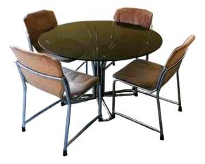 Steel Table and Chairs with Glass Top by Giotto Stoppino, 1970s, Set of 5