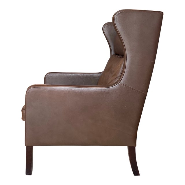 1960s Børge Mogensen Wingback Chair & Ottoman by Stouby | Danish Modern Leather For Sale
