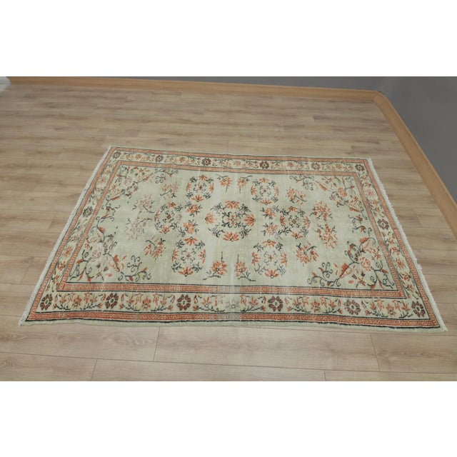 1950s Chinese Art Deco Vintage Handmade Floral Desing Natural Wool Area Rug For Sale - Image 4 of 13