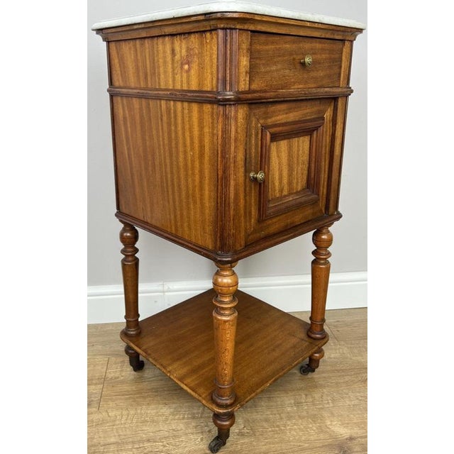 Antique French Walnut Bedside Table with Marble Top For Sale - Image 3 of 16