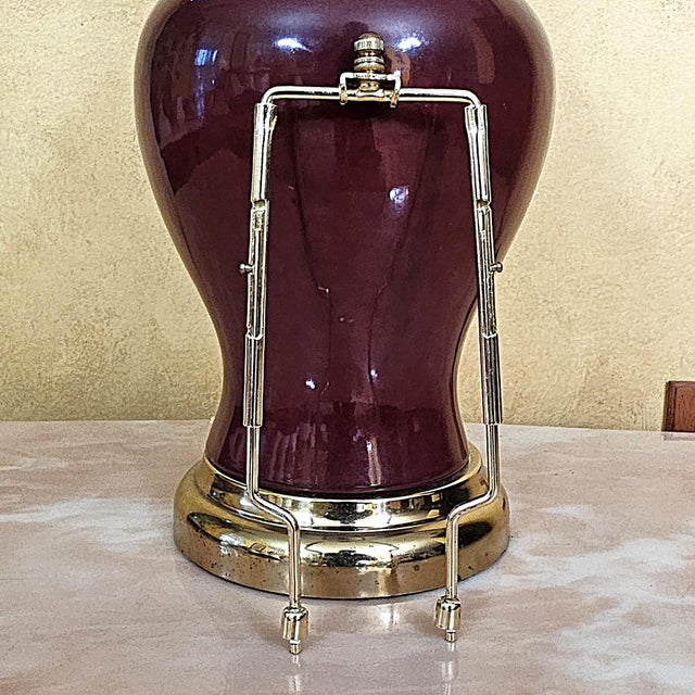 Oxblood Red Vintage Chinese Flambe Porcelain Urn Lamp With Dale Tiffany Shade For Sale - Image 8 of 18