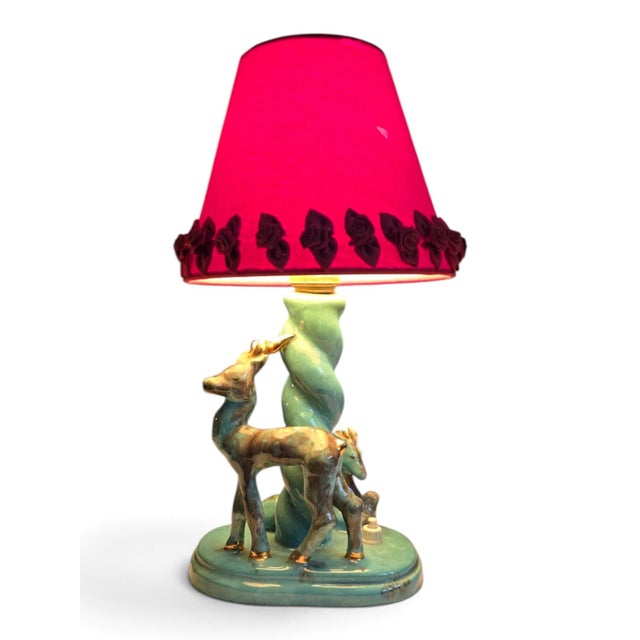 Turquoise Vintage Art Deco Ceramic Table Lamp by Gébé, 1940 For Sale - Image 8 of 12