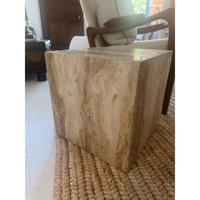 1970s Vintage Italian Travertine Cube Side Table For Sale - Image 9 of 15