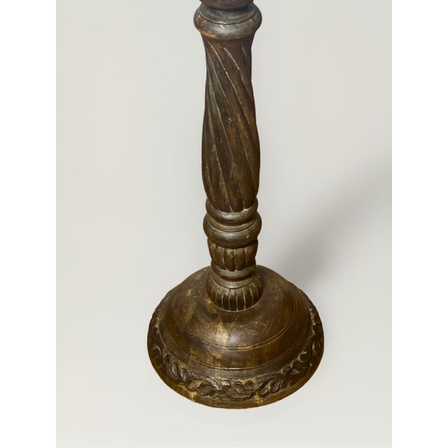 Brown 1910s French Custom Handcrafted Carved Wood Pedestal Planter For Sale - Image 8 of 12