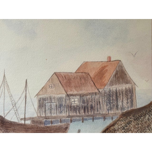Rustic 1994 Folk Art Nautical Seascape Watercolor For Sale - Image 3 of 7