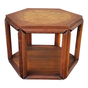 1960s Mid Century Modern Brown Saltman of California Burl Wood Hexagon Side Table by John Kea