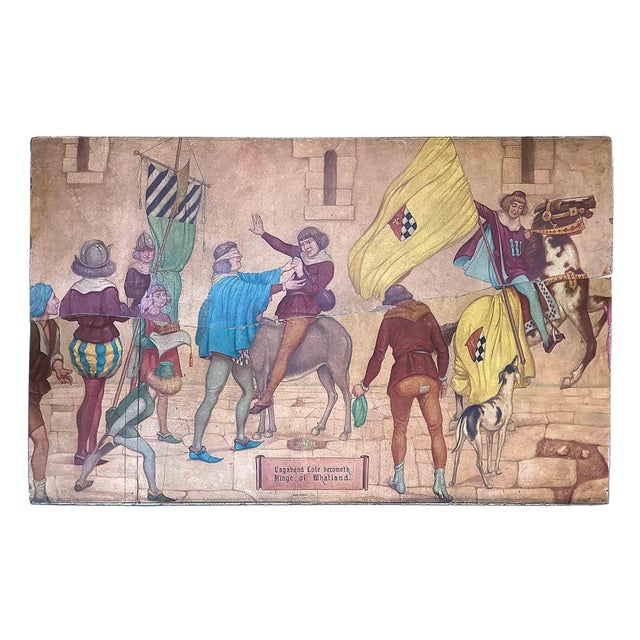 Monumental set of six narrative wall murals, beautifully painted and full of detail, depicting the rhyme of Old King Cole....