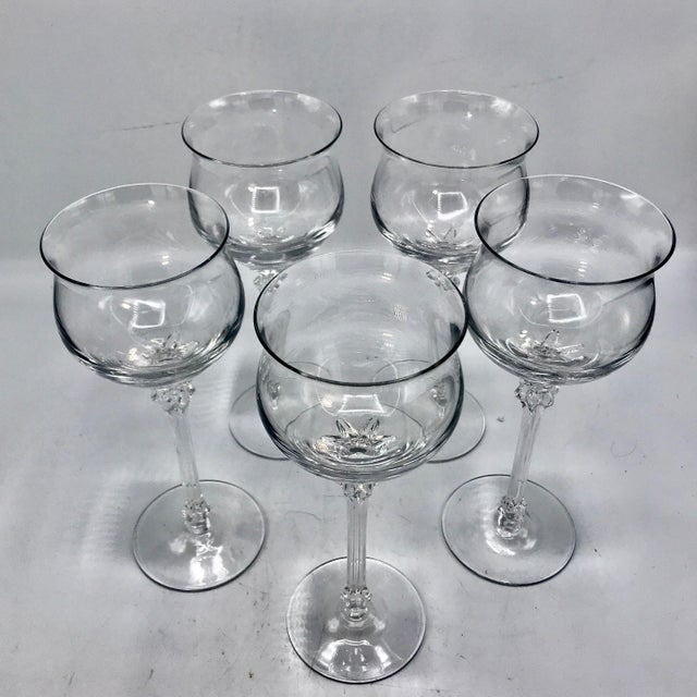 20th Century Art Deco FlowerStemmed Lead Crystal Wine Glasses Set of