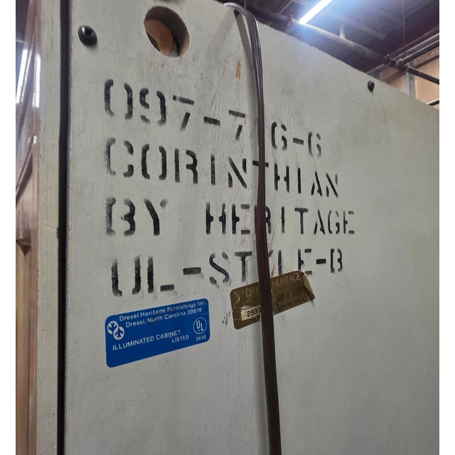 Wood Pair of Vintage Drexel Heritage Olive Burl Wood and Glass Display Cabinets For Sale - Image 7 of 12