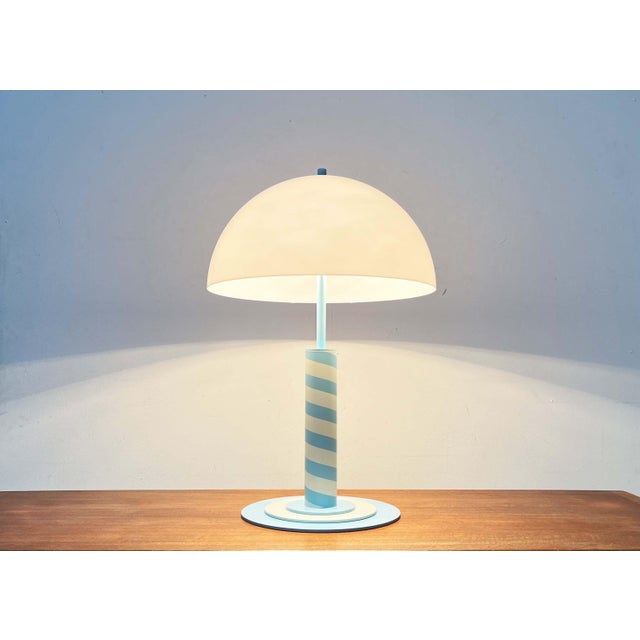 German Postmodern Table and Floor Lamps with Light Blue and White Swirl Pattern, 1980s, Set of 2 For Sale - Image 17 of 18