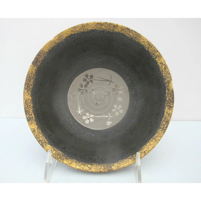 Ceramic Contemporary Asian Studio Pottery Gold & Silver Metallic Flower Bowl For Sale - Image 7 of 7