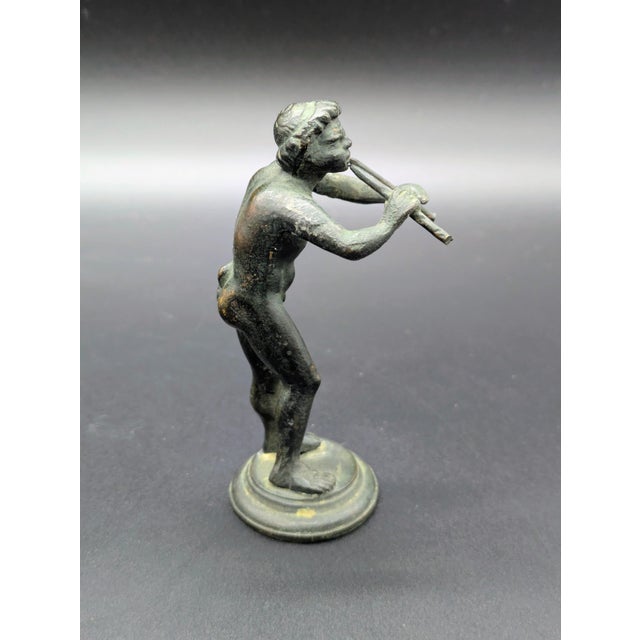 Italian Grand Tour Era Bronze Statuette: After "Young Faun With the Flute" For Sale - Image 4 of 10