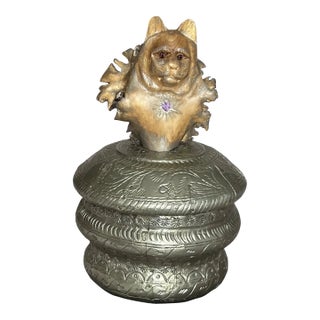 Ooak Carved Lion/Natural Gems/Antique Jaipur Box For Sale