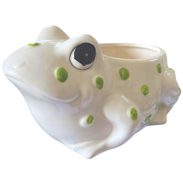 Traditional Vintage Hand-Painted Ceramic Frog Planter in the Spirit of Jean Roger – Made in Japan, Mid-Century Figural Cachepot, 6” For Sale - Image 3 of 6