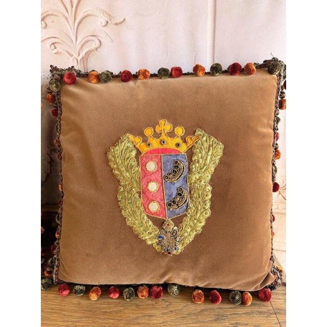 An exquisite pair of decorative pillows designed by Melissa Levinson for Miamar Home, showcasing rare 19th century...