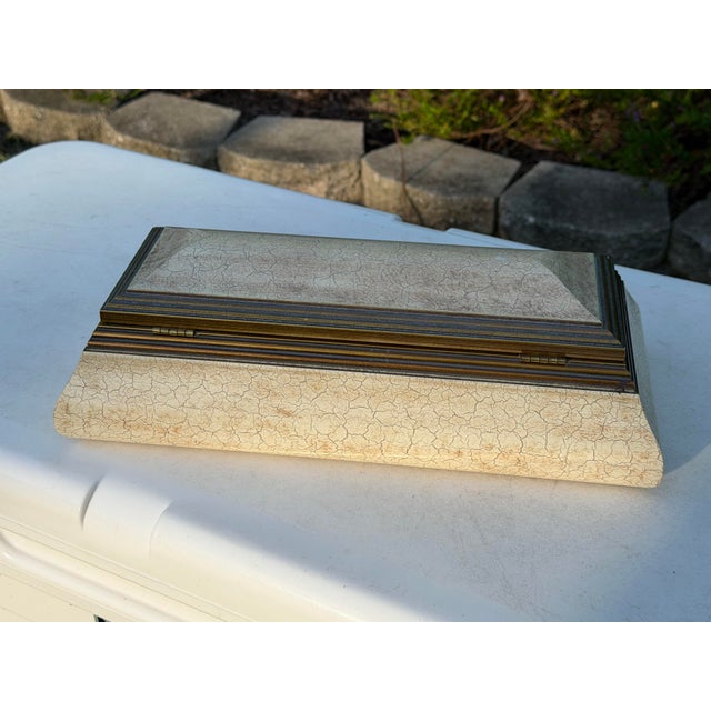 Wood Vintage Crackled Parchment Decorative Box For Sale - Image 7 of 12
