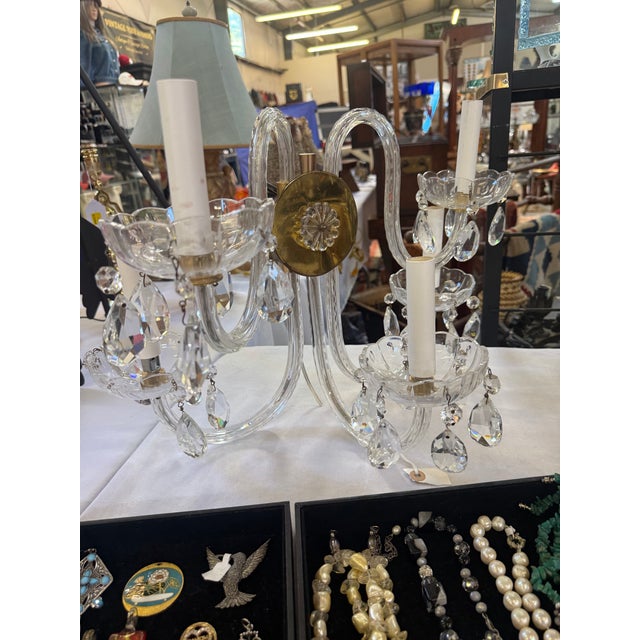 Glass Hollywood Regency Crystal Wall Sconce 18x13 1930s For Sale - Image 7 of 12