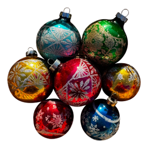 Vintage Shiny Brite Ornaments With Mica Design- Set of 7