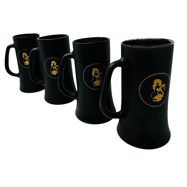1960s the Playboy Club Matte Black & Gold Glass Beer Steins - Set of 4 For Sale - Image 4 of 14