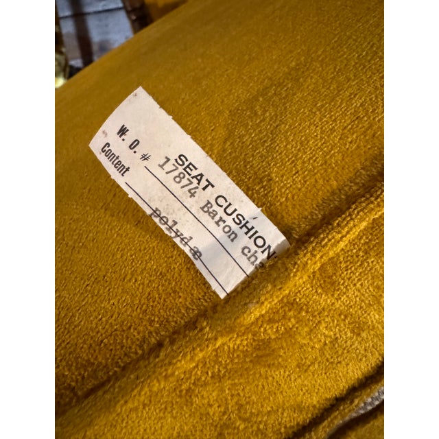 Mid 20th Century Victorian Tufted Velvet Chartreuse Wingback Chairs With Carved Wood Backs - Set of 2 For Sale - Image 11 of 11