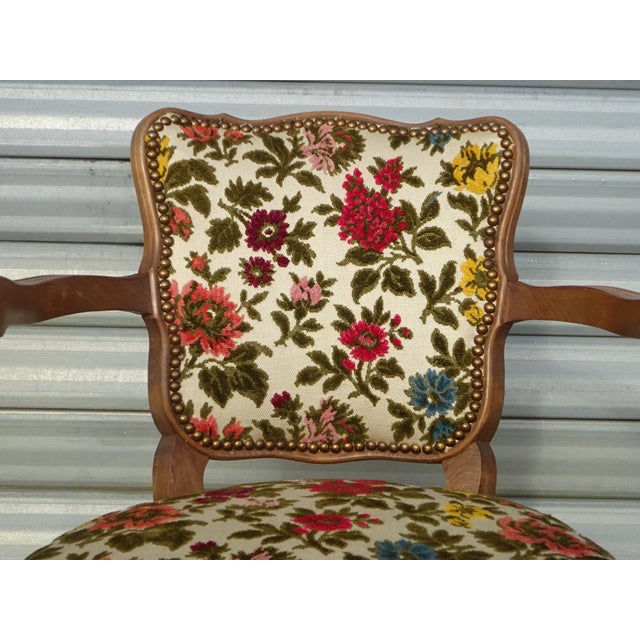 Louis XV Style Convertible Armchair with Brocade Fabric, 1950s For Sale - Image 3 of 18