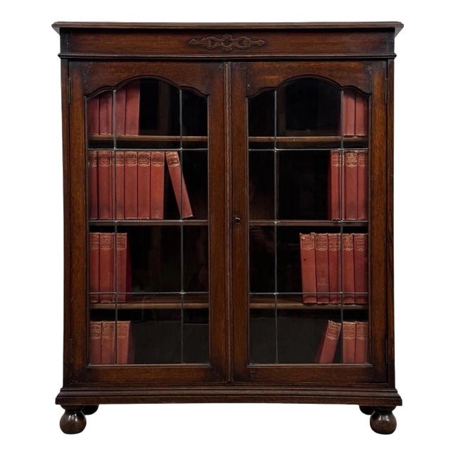 Early 20th Century Antique English Oak Glazed Display Cabinet For Sale