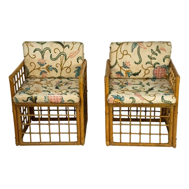 Vintage Rattan and Bamboo Armchairs from Vivai Del Sud, 1960s, Set of 2 For Sale