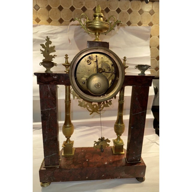 Early 19th Century French Bronze & Red Marble Portico Mantel Clock by Lucin a Paris For Sale - Image 11 of 12