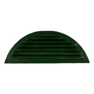 Antique Architectural Salvage Half-Round Arched Wooden Louvre in Green Paint For Sale