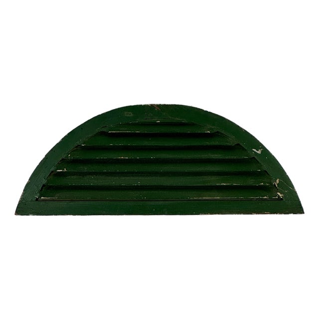 Antique Architectural Salvage Half-Round Arched Wooden Louvre in Green Paint For Sale