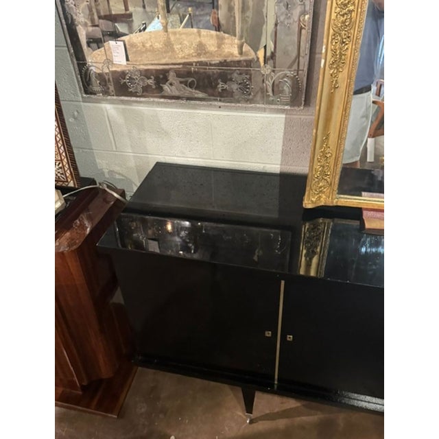 Wood MCM Italian Art Deco Design Black Lacquered Sideboard For Sale - Image 7 of 8