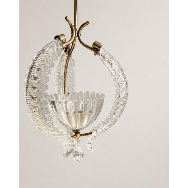 Metal Mid-Century Murano Glass and Brass Pendant Light from Barovier & Toso, 1950s For Sale - Image 7 of 18