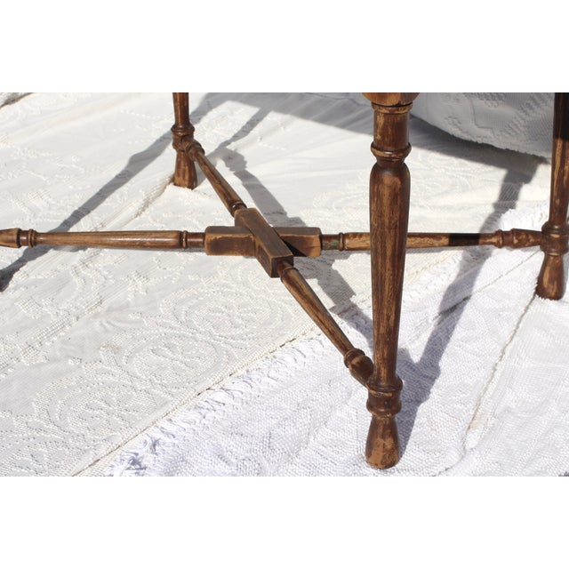 Wood 1920s Handpainted Adjustable Farmhouse Table With Folk Art Flowers - Self Storage Adjustable Leaf For Sale - Image 7 of 12