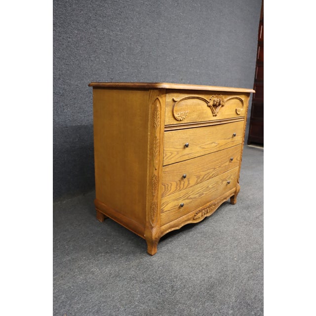 Late 20th Century Oakwood Interiors Solid Oak Carved French Country 4-Drawer Dresser With Cedar-Lined Oak Drawers For Sale - Image 5 of 14