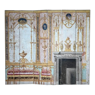 Large Neoclassical Pompeian Style Six Panel Folding Screen With Trompe L’Oeil Interior Scene For Sale