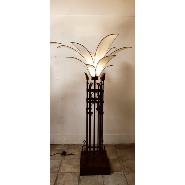 Vintage Iron Palm Tre Floor Lamp with Fabric Petals For Sale - Image 6 of 18