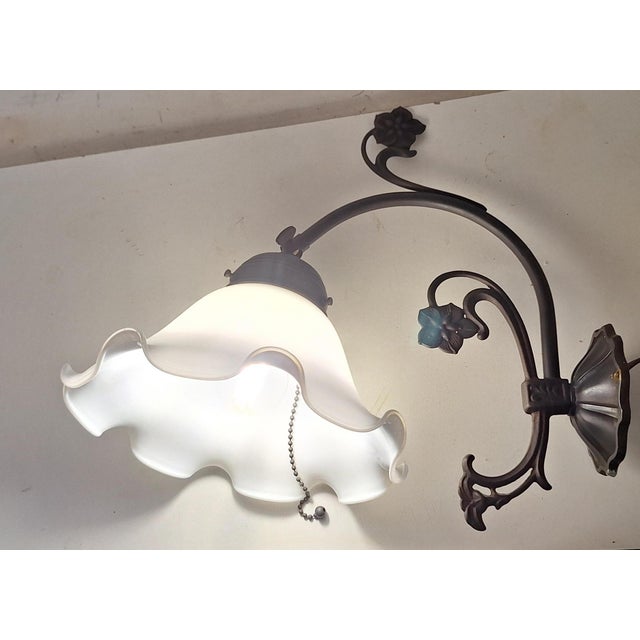 Vintage Wall Lamp with Brass Frame and White Glass Shade from Berliner Messinglampen, 1980s For Sale - Image 3 of 8