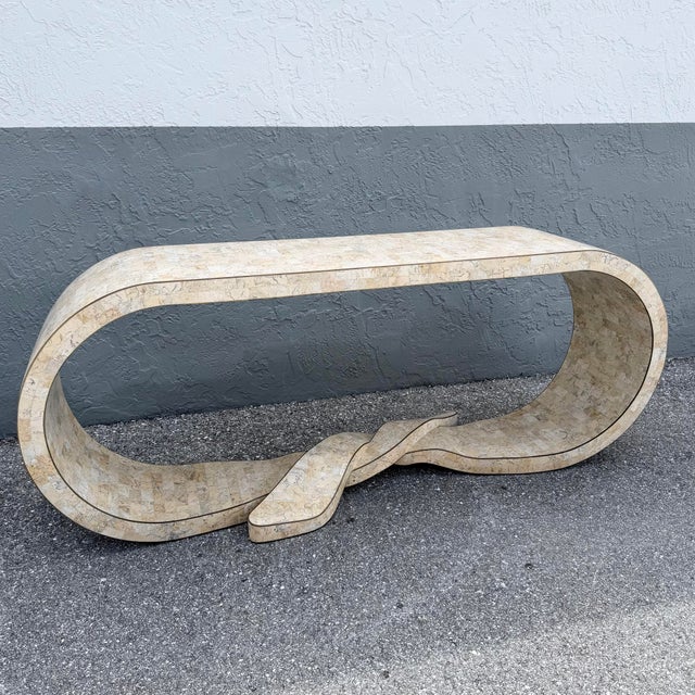 Postmodern Postmodern Tessellated Stone Maitland Smith Waterfall Ribbon Console Table For Sale - Image 3 of 10